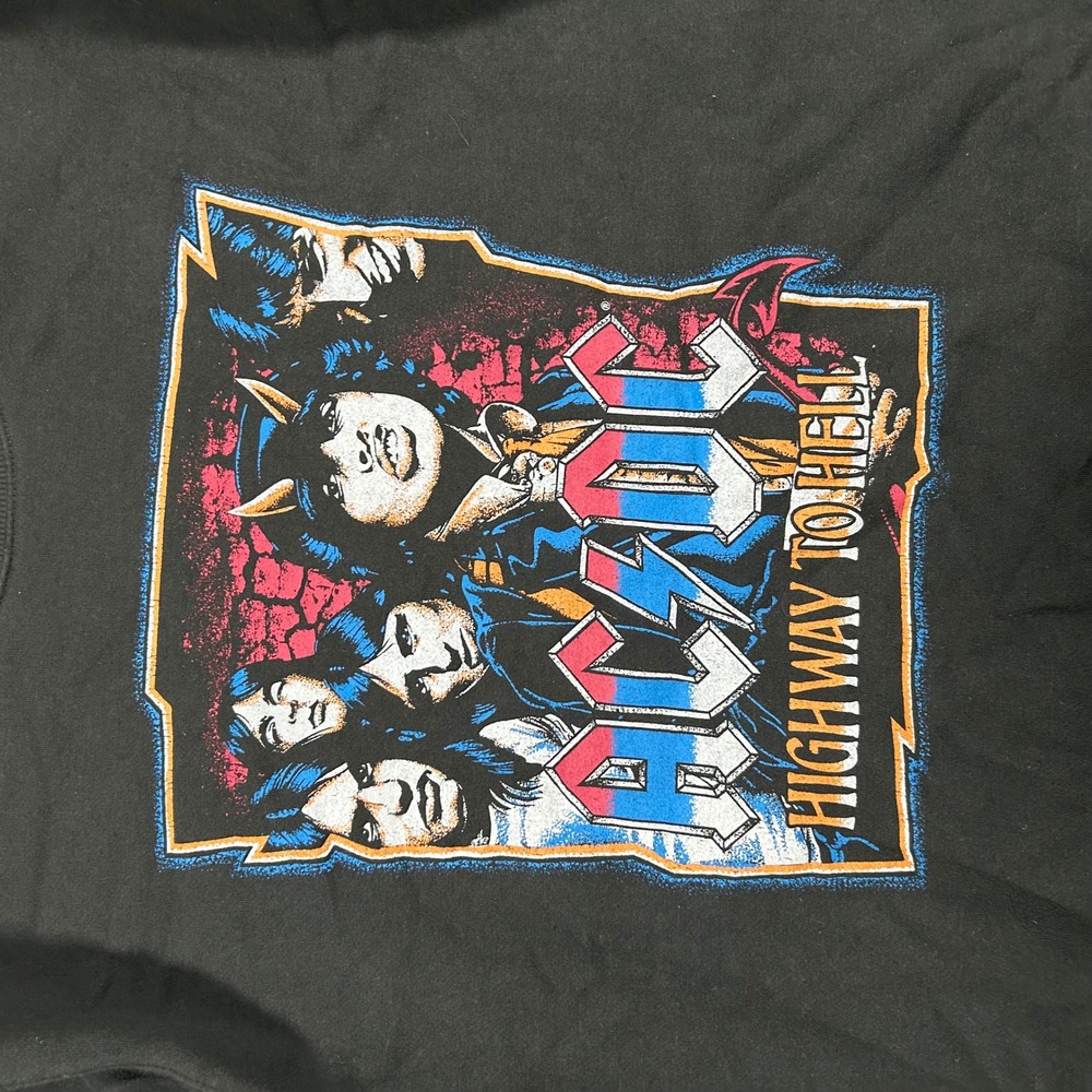 ACDC Highway to Hell Graphic Sweatshirt Mens Medium Black Rock Band Crewneck - Picture 3 of 5